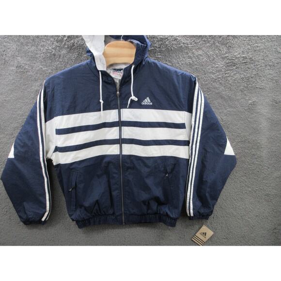 NWT Adidas Vintage 90s Y2K MOBY Blue Quilted Men's Large Nylon Jacket w/Hood